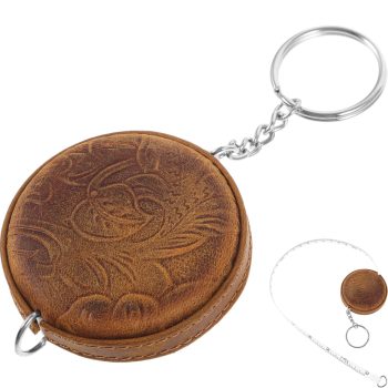 ​ Vintage Leather Sewing Tape Measure 1.5m - Retractable Dual Sided Mini Body Measuring Tool with Keychain for Tailoring/Crafts/Clothing DIY (Brown)​​